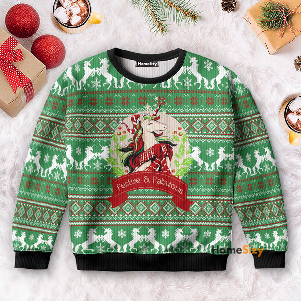 Unicorn Festive Fabulous - Christmas Gift For Adults - Ugly Christmas Sweater QT5122101