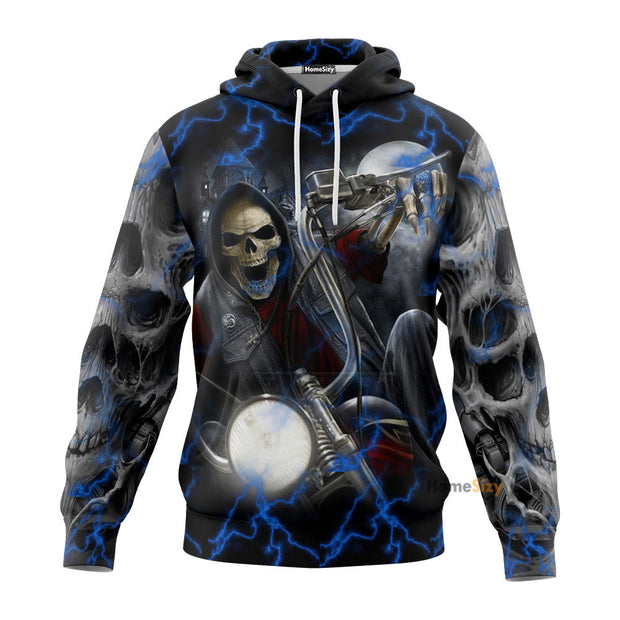 Blue Ghost Rider Biker Skull 3D Printed Hoodie QT204158