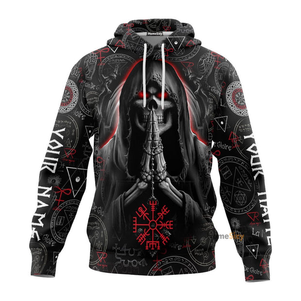 Personalized Custom Name Viking Pattern Grim Reaper Praying For The Death Skull 3D Printed Hoodie QT205179Hf