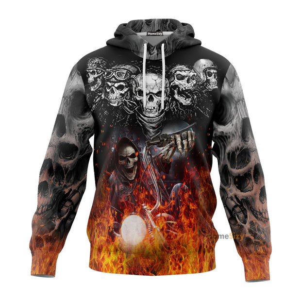 Five Ghost Bikers Fire Skull 3D Printed Hoodie QT212500He