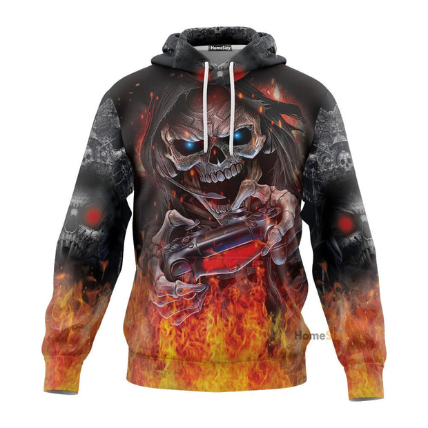 Playing Game Fire Skull 3D Printed Hoodie QT209215