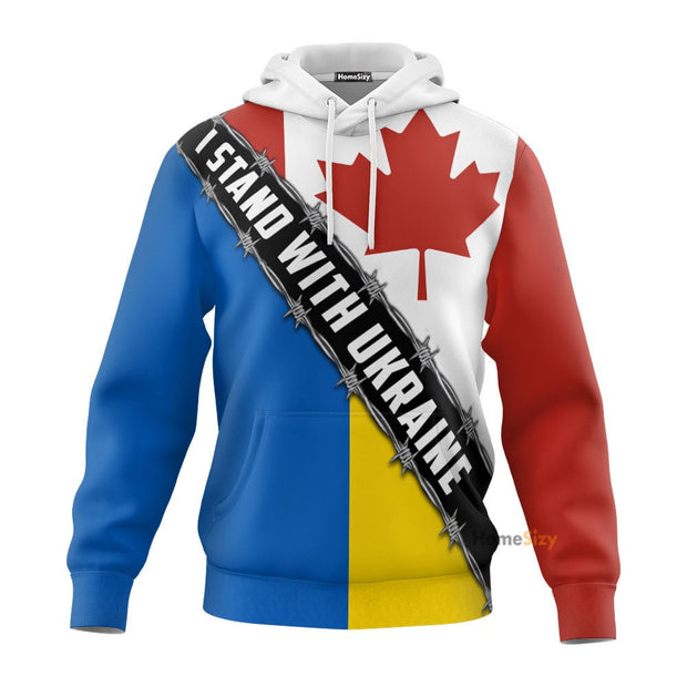 I Stand With Ukraine American Canada Flag Hoodie Support Ukraine American 2022 VA204026Ha