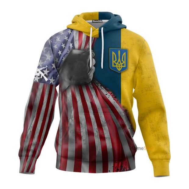 Ukraine Flag Trident Inside American Flag Hoodie Stand With Ukraine Ukrainian Clothing QT211336Hf