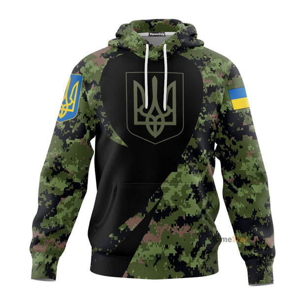 Personalized Custom Name Slava Ukraini Camo Hoodie Stand With Ukraine Trident Ukraine Symbol Clothing QT210170Hf