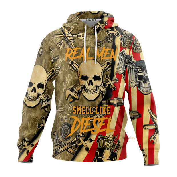 Real Men Smell Like Diesel American Flag Wrenches Piston Skull - 3D Hoodie QT309118