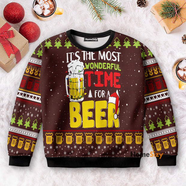 Time For Beer - Christmas Gift For Adults - 3D Ugly Christmas Sweater