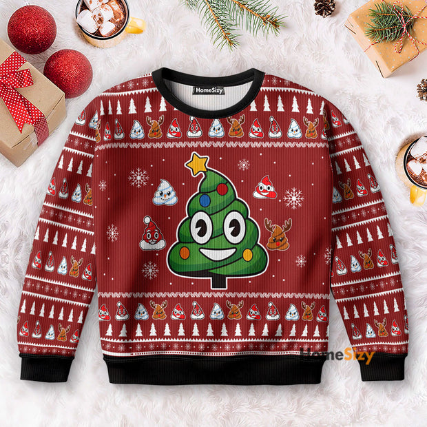 Poop Christmas Tree Emoji Funny - 3D Ugly Christmas Sweater
