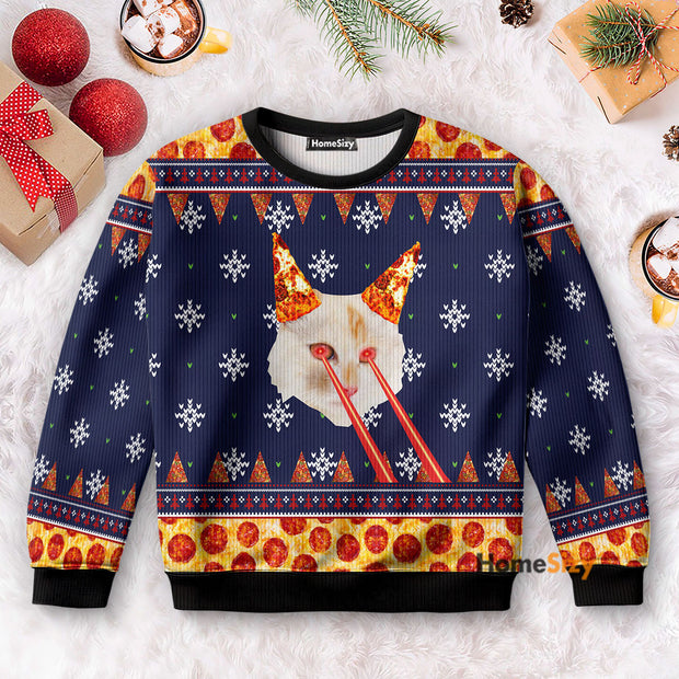 Pizza Cat With Laser Eyes Dark - Christmas Gift For Adults - 3D Ugly Christmas Sweater