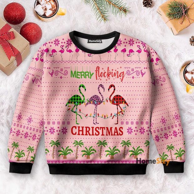 Flamingo Merry Flocking - Christmas Gift For Adults - Ugly Christmas Sweater