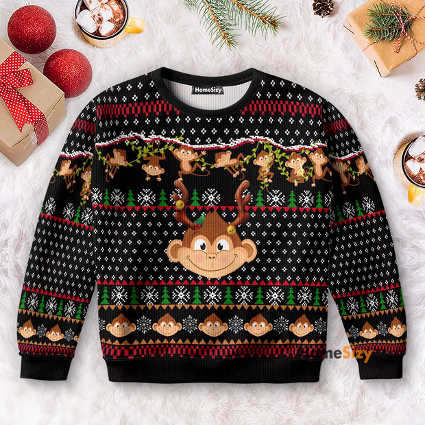 Monkey Christmas Pattern Funny - Christmas Gift For Adults - Ugly Christmas Sweater