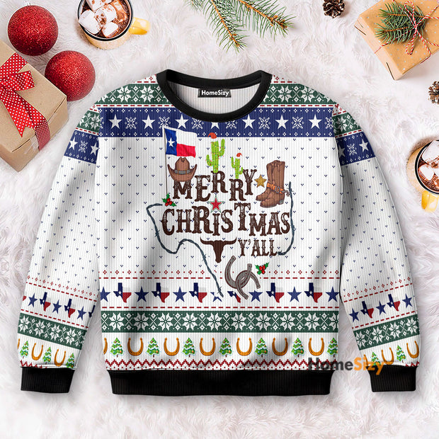 Merry Christmas Y'all Texas Ugly Sweater For Men And Women