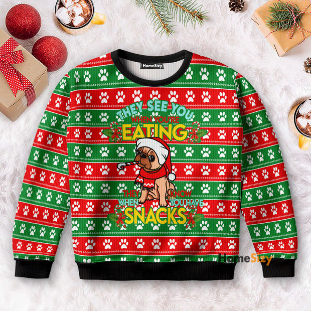 French Bulldog See You Eating Snacks - 3D Ugly Christmas Sweater PN112508