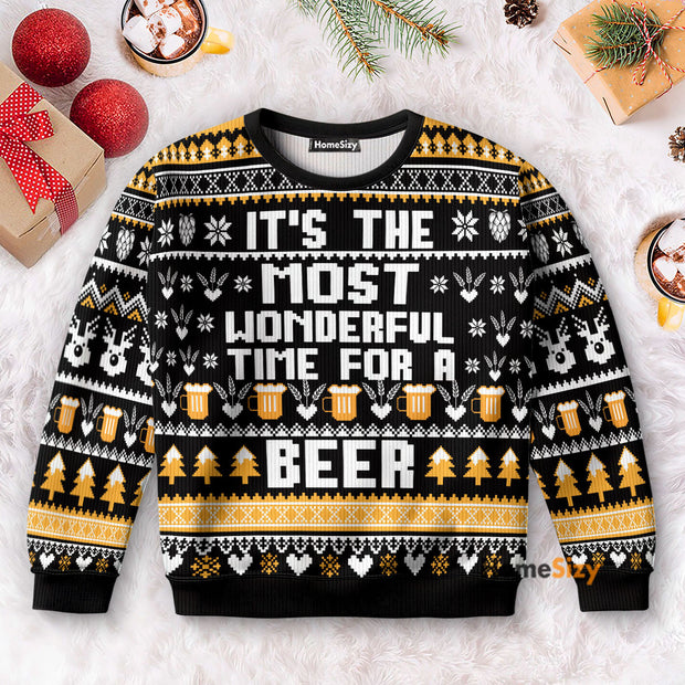Wonderful Time For A Beer - Christmas Gift For Adults - 3D Ugly Christmas Sweater