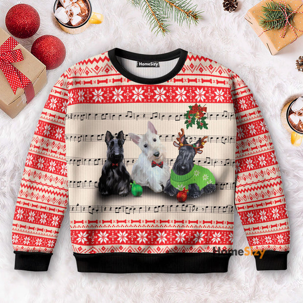 Scottish Terrier Music Funny - 3D Ugly Christmas Sweater