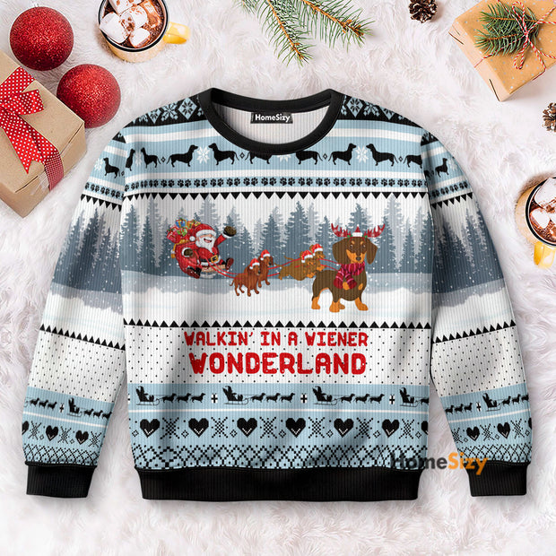 Walkin‘ In A Weiner Wonderland - Christmas Gift For Dachshund Lover - 3D Ugly Chirtmas Sweater