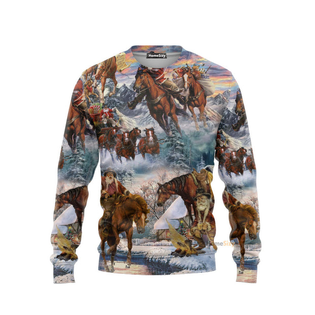 Christmas Santa Claus Riding Horse Snow Mountain - 3D Sweatshirt QT309537