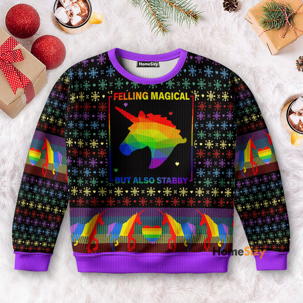 LGBT Unicorn Feeling Magical But Also Stabby - 3D Ulgy Christmas Sweater QT5111903