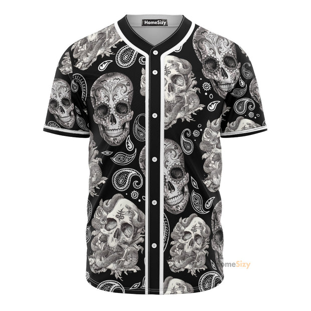 Paisley Pattern Skull Black - Baseball Jersey