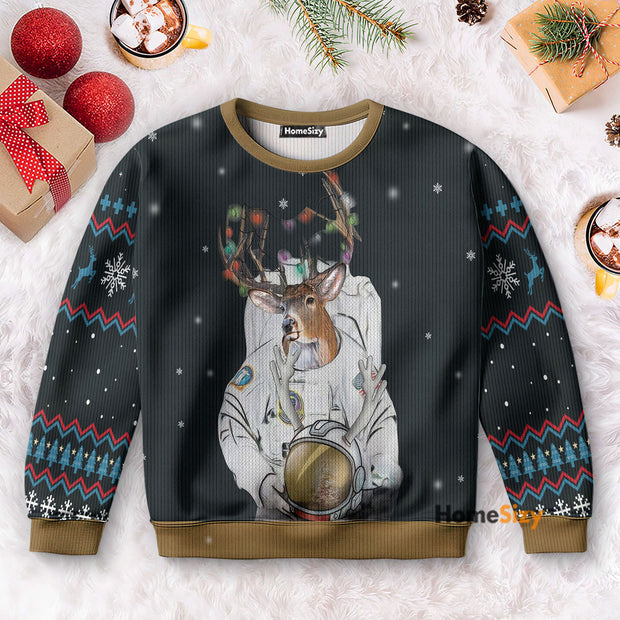 Reindeer Astronaut - Christmas Gift For Adults - 3D Ugly Christmas Sweater QT309651