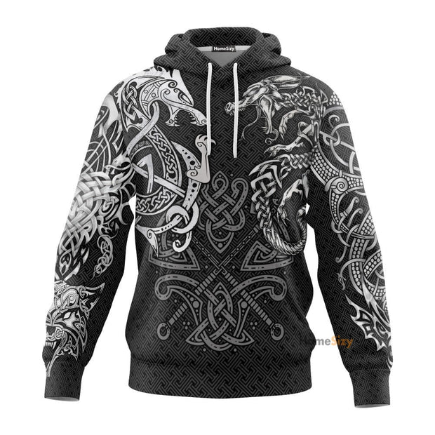 Viking Wolf And Dragon Tattoo - 3D Hoodie QT309662