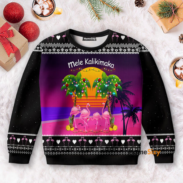 Mele Kalikimaka Flamingo Sunset - 3D Ugly Christmas Sweater