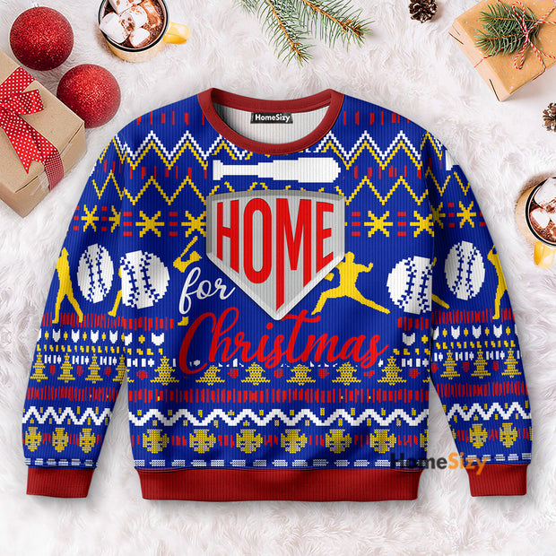 Home For Christmas Baseball Uniform - Christmas Gift For Baseball Lovers - 3D Ugly Christmas Sweater