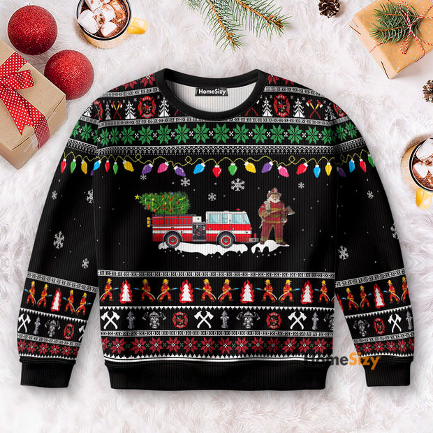 3D Firefighter Santa - Christmas Gift For Adults - 3D Ugly Christmas Sweater QT309739