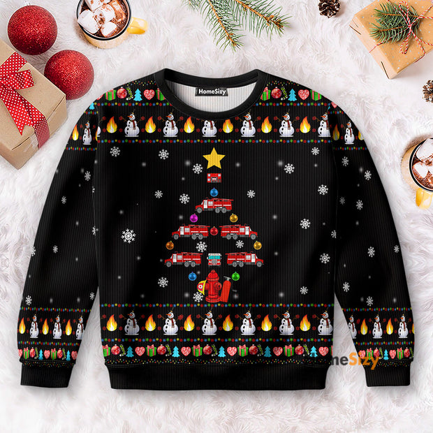Firefighter Truck Tree - Christmas Gift For Adults - 3D Ugly Christmas Sweater QT309740