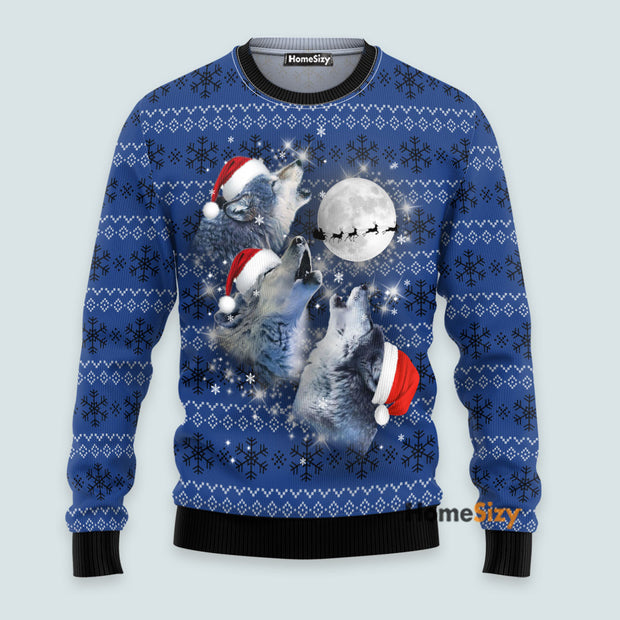 Wolf Wearing Christmas Hat - Christmas Gift For Adults - 3D Ugly Christmas Sweater PN112688
