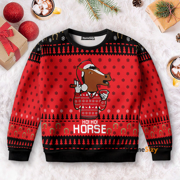 Ho Ho Horse Wearing Christmas Hat - Christmas Gift For Adults - 3D Ugly Christmas Sweater PN112772