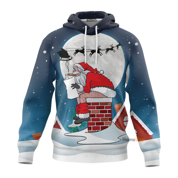 Santa Claus Sitting On Christmas Chimney Funny - 3D Hoodie QT309806