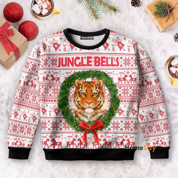 Tiger Jungle Bells Christmas Red White Funny - 3D Ugly Christmas Sweater QT5120801