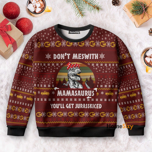 Dinosaur Mom Bow Tie Red - 3D Ugly Christmas Sweater PN112682