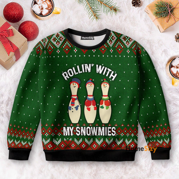 Rollin' With My Snowmies Bowling - 3D Ugly Christmas Sweater PN112708