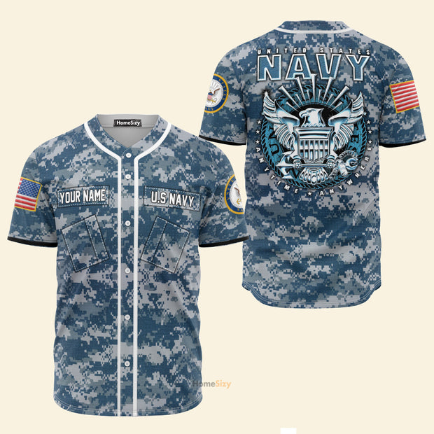 Custom Name Us Navy Camo Pattern - Personalized Baseball Jersey