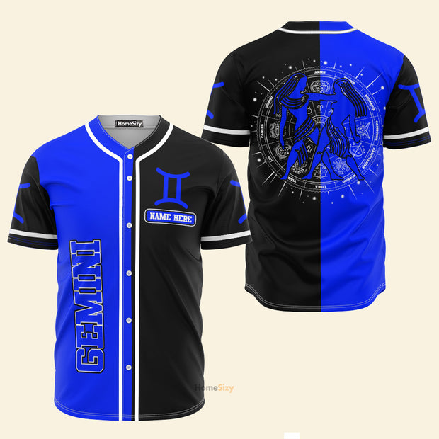 Custom Name Gemini Zodiac Black And Blue Z10 - Personalized Baseball Jersey