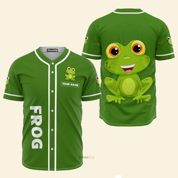 Custom Name Cute Frog - Personalized Baseball Jersey