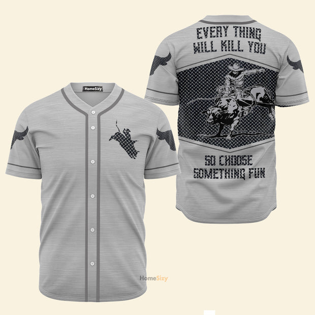 Custom Name Bull Riding Metal - Personalized Baseball Jersey