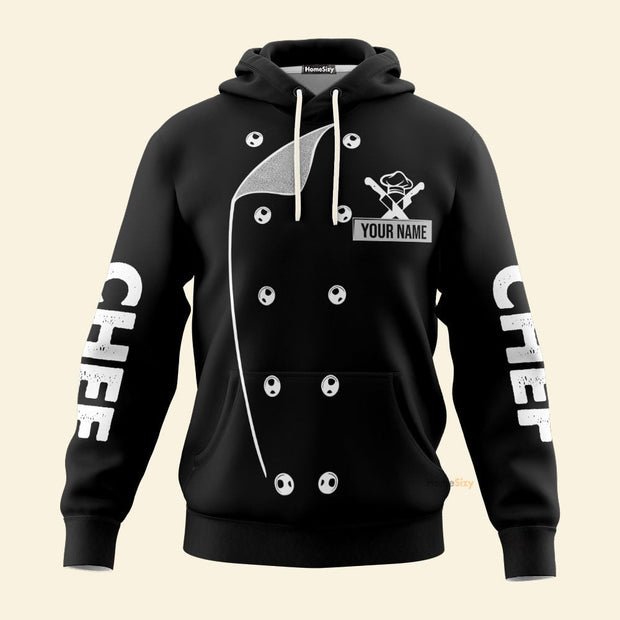 Personalized Custom Name 3D Chef Black Uniform Tshirt Hoodie