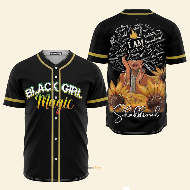 Custom Name Black Girl Magic Sunflower Juneteenth - Personalized Baseball Jersey