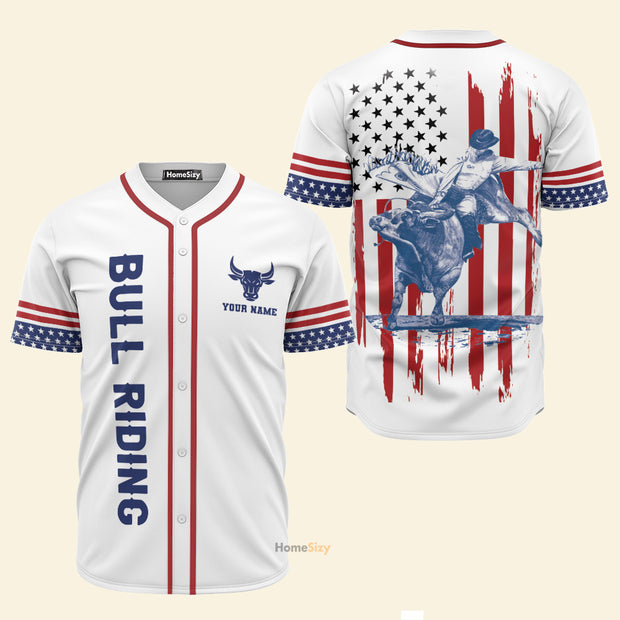 Custom Name America Bull Riding Flag - Personalized Baseball Jersey