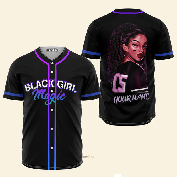 Custom Name Black Girl Magic - Personalized Baseball Jersey