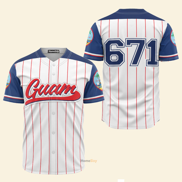 Guam Seal White Red Stripes - Baseball Jersey