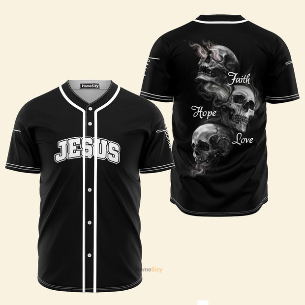Jesus Skull Faith Hope Love - Baseball Jersey
