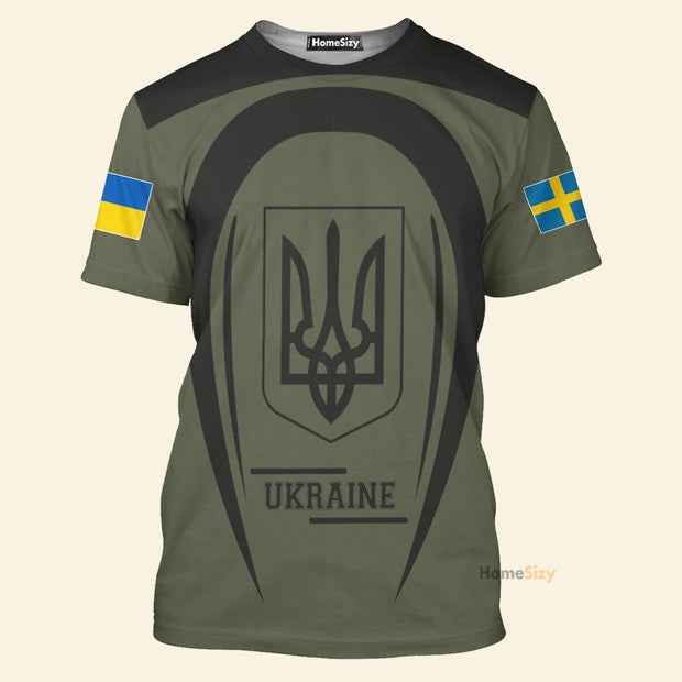 Personalized Custom Name Tshirt Sweden Ukraine Shirt Ukraine Flag Ukrainian Trident Clothes For Men