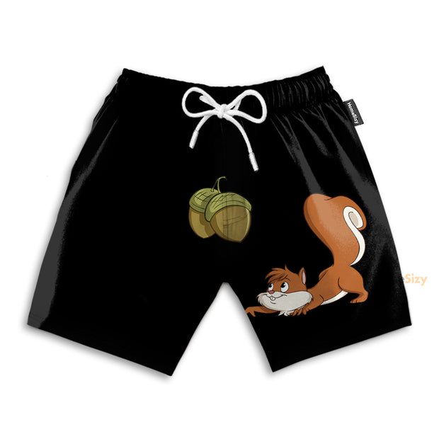 3D Squirrel Sneak Up To Nuts Custom Cosplay Beach Shorts Swim Trunks