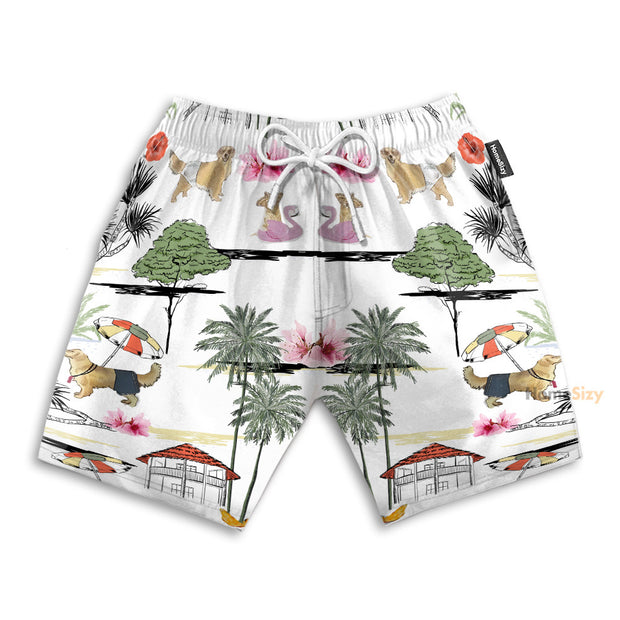 Golden Retriever Chilling On The Beach Vintage Style - Beach Shorts
