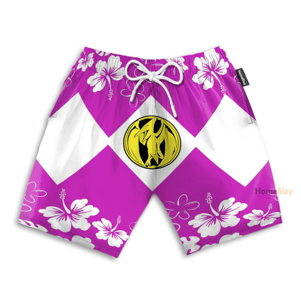 Mighty Morphin Power Ranger Pink Funny Cosplay Costume - Beach Shorts