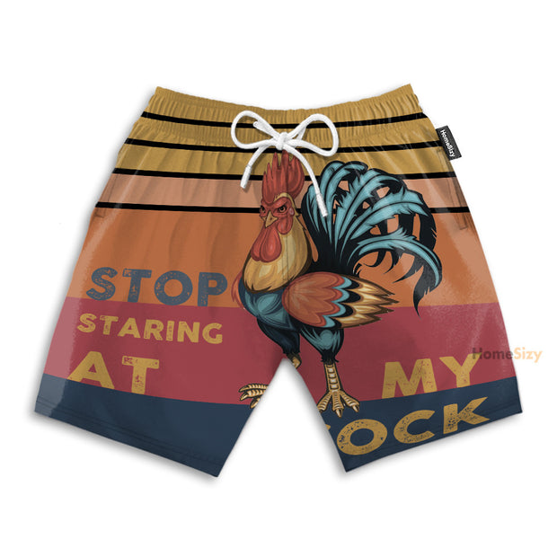 Stop Staring At My Coc Red Stripes Funny Style - Beach Shorts