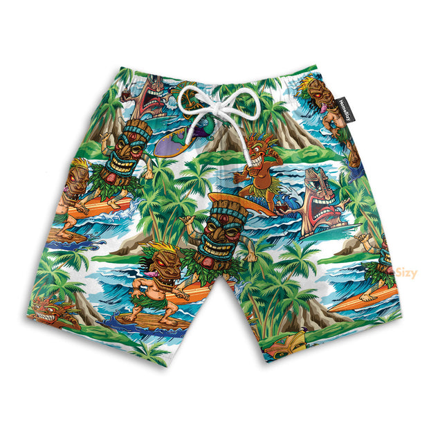 Tiki Tiki Surfing Beach Funny Style - Beach Shorts